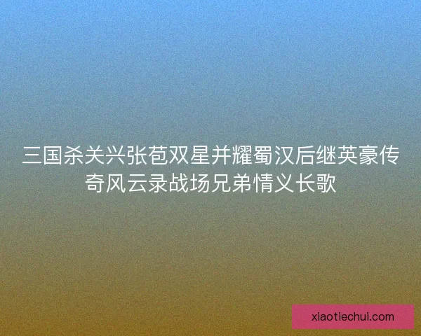 三国杀关兴张苞双星并耀蜀汉后继英豪传奇风云录战场兄弟情义长歌 三国杀关兴张苞双星并耀蜀汉后继英豪传奇风云录战场兄弟情义长歌