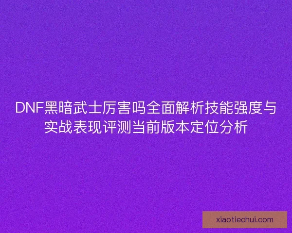 DNF黑暗武士厉害吗全面解析技能强度与实战表现评测当前版本定位分析